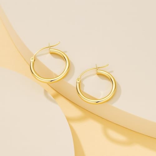 14K Gold Huggie Earrings for Women Small 16mm Gold Hoop Earrings | Lightweight Gold Huggie Hoop Earrings for Women Jewelry, Everyday Wear, Gift for Mom, Wife, Girlfriend, 16mm