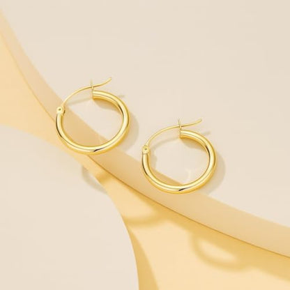 14K Gold Huggie Earrings for Women Small 16mm Gold Hoop Earrings | Lightweight Gold Huggie Hoop Earrings for Women Jewelry, Everyday Wear, Gift for Mom, Wife, Girlfriend, 16mm