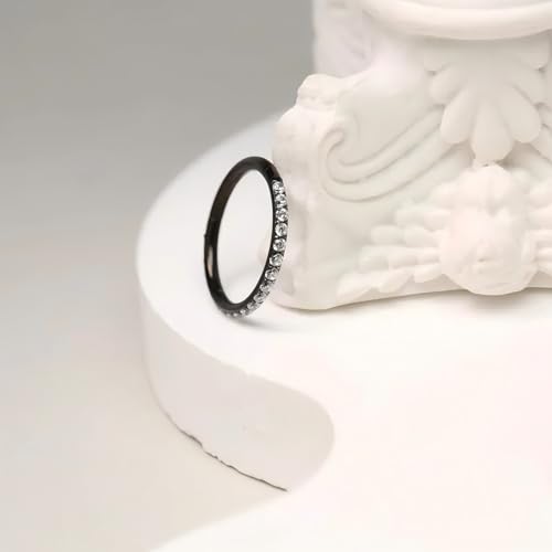 PEAKLINK Nose Ring 316L Surgical Steel Helix Cartilage Conch Earring with Gem Septum Clicker Daith Rook Tragus Lip Belly Ear Lobe Piercing Jewelry Nose Hoop, Diameter 5mm to 12mm - color: Black with Clear CZ