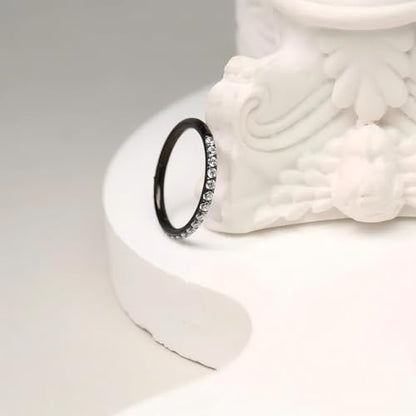 PEAKLINK Nose Ring 316L Surgical Steel Helix Cartilage Conch Earring with Gem Septum Clicker Daith Rook Tragus Lip Belly Ear Lobe Piercing Jewelry Nose Hoop, Diameter 5mm to 12mm - color: Black with Clear CZ