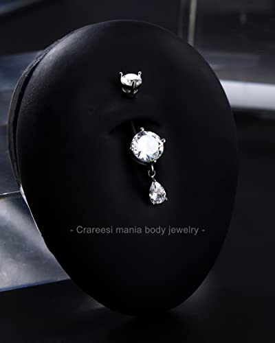 Belly Button Ring Dangle Belly Rings 316L Surgical Steel Belly Button Piercing Jewelry Teardrop Navel Ring for Women - color: Silver-CLCZ-10mm