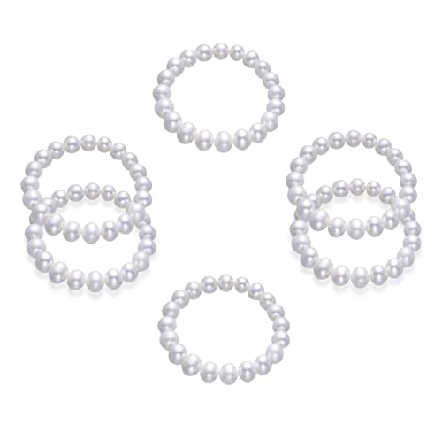 Pingyongchang Elastic Pearl Bracelet Stackable Stretch Bracelet Wedding Accessories Bridesmaid Bracelet 8MM Faux Pearl Bracelet Bridal Party Prom Beaded Bracelet - color: 6pcs