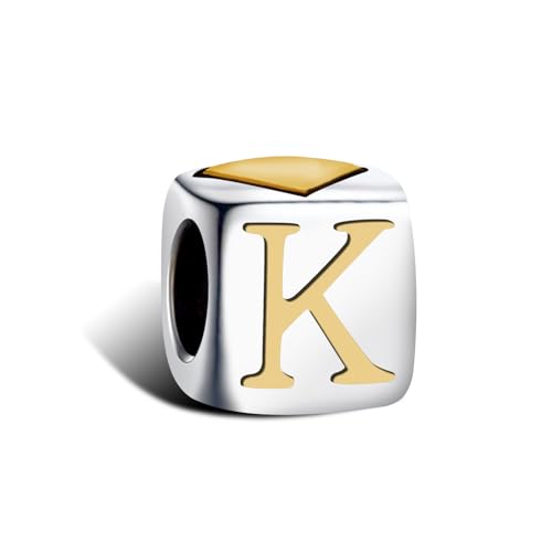 KunBead Initial A-Z Letter Gold Heart Alphabet Love Bead Birthday Charms Compatible with Pandora Charm Bracelet for Women - style: Letter K