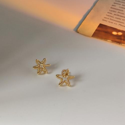 Wire-Wrapped Star Stud Earrings for Women Sustainable 14K Gold Plated Recycled Brass Hypoallergenic 925 Sterling Silver Posts PVD Coated Artisanal & Unique 13mm