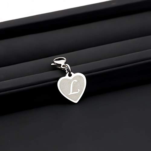 FAADBUK Initial Letter A-Z Alphabet Heart Charms for Jewelry Bracelet Keychain Necklace Initial Stainless steel Clasp Clip on Charm - color: intial L