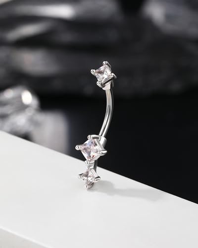 Minimalist Rook Earrings 8MM Silver Rook Piercing Jewelry Stainless Steel Clear CZ 16G Belly Button Ring Curved Barbell - color: Silver-8MM