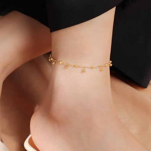 Dainty Gold Anklets for Women Stainless Steel Simple Ankle Bracelets Summer Beach Foot Chain Jewelry Gift - color: Bead Charm