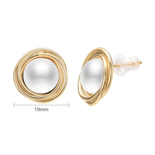 Pearl and Rhinestone Stud Earrings for Women Retro Statement Earrings Wedding Party Prom Jewelry - color: Big Pearl-Gold