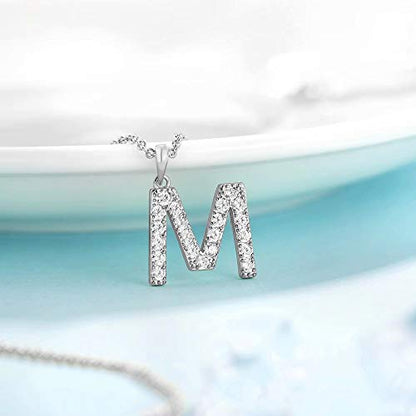 Tarsus Initial Cubic Zirconia Necklace for Women Teens | Jewelry Gifts for Women Adjustable Chain 18" + 2" - style: Silver-M-Diamond style