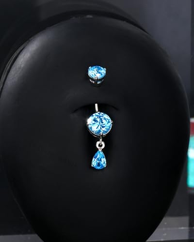Belly Button Ring Dangle Belly Rings 316L Surgical Steel Belly Button Piercing Jewelry Teardrop Navel Ring for Women - color: Silver-BLCZ-10mm