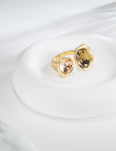 Open Statement Ring Cocktail Ring Cubic Zirconia Crystal Gemstones Antiqued Gold Plated Adjustable Open Band Vintage Jewelry for Women