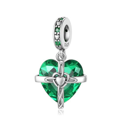 Birthstone Charms 925 Sterling Silver Heart Charms for Bracelets and Necklaces Birthday Day Christmas Gifts For Women - color: E-May
