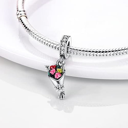 MULA 925 Sterling Silver Charms for Bracelets and Necklace Family Pendants | Airplane Travel Dangle Beads Family Tree Jewelry Charms for Women - color: Flowers Charm