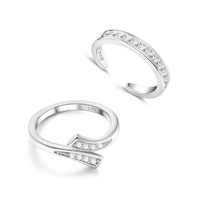 LeCalla 925 Sterling Silver Open Toe Rings Set for Women Adjustable Minimalist Toe Rings Summer Beach Foot Jewelry - color: 05. Duo (2 PCS)