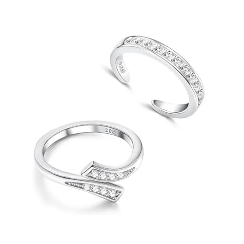 LeCalla 925 Sterling Silver Open Toe Rings Set for Women Adjustable Minimalist Toe Rings Summer Beach Foot Jewelry - color: 05. Duo (2 PCS)