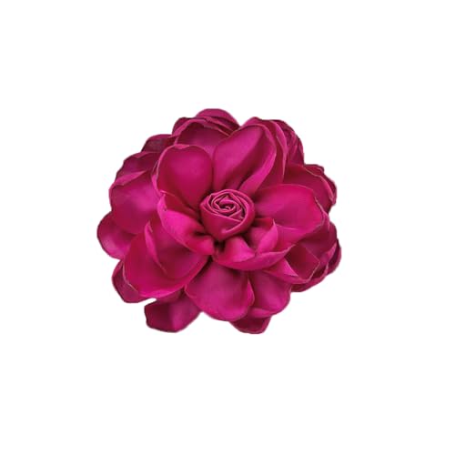 Dainty Fabric Rose Flower Large Brooch Lapel Pins Flower Brooches Pin Classic for Wedding Party Dance Banquet for Women Dress Suit Clothes Accessories Jewelry 100mm - color: Hot Pink
