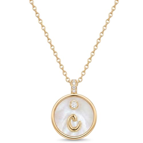Initial Necklaces for Women Mother of Pearl Gold Letter Necklace Pendant - color: Letter C