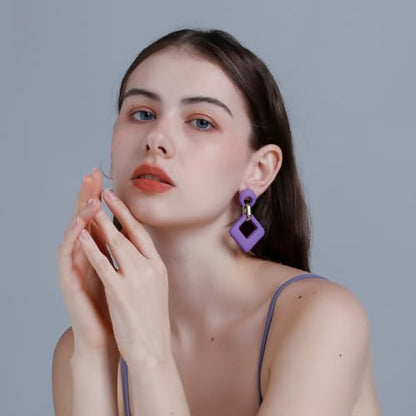 Retro Simple Acrylic Geometric Square Hollow Earrings for Women White Statement Drop Earring
