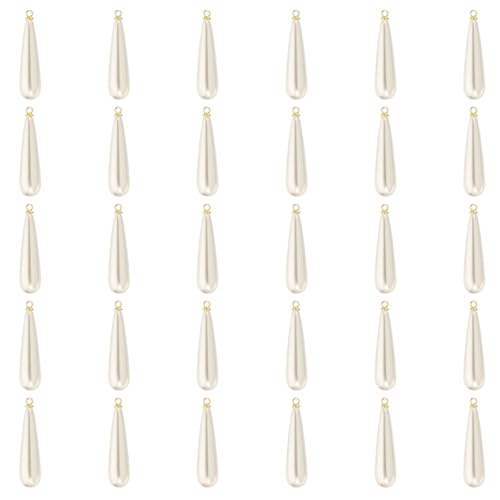 PATIKIL Pearl Charm, 50Pcs Pearl Beads Teardrop Faux Pearl Pendant Charm with Loop for Jewelry Making Bracelets Earrings Necklace - color: Gold, size: 30x9mm
