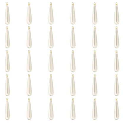 PATIKIL Pearl Charm, 50Pcs Pearl Beads Teardrop Faux Pearl Pendant Charm with Loop for Jewelry Making Bracelets Earrings Necklace - color: Gold, size: 30x9mm