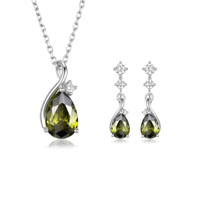 immobird 925 Sterling Silver Infinity Birthstone Jewelry Set Teardrop | Birthstone Necklace and Earring Set, Small Pear-shape Pendant, Drop Earring, Timeless Gift for Her, Daily Wear, Nice Gift Box - color: 08-Aug.