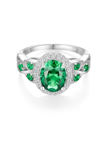 2-3 Carat Oval Engagement Ring 925 Silver Celtic Knot Birthstone Rings for Women Hypoallergenic Amehtyst/Aquamarine/Emerald/Ruby/Sapphire Cocktail Rings Jewelry Size 6-10 - color: A. Emerald