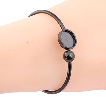 5pcs Stainless Steel Black Adjustable Bracelet Bezel Blanks Fit 12mm Cabochon Bangle Base Setting Trays DIY Jewelry Making - color: black