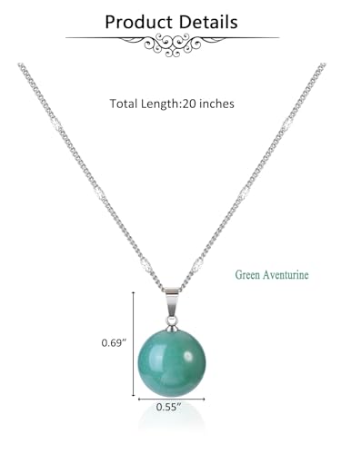 Jovivi Amethyst Obsidian Healing Crystals Ball Necklace for Women Men | 14mm Natural Stone Round Ball Bead Necklace Handmade Gemstone Pendant Protection Crystals Birthstone Jewelry - color: Green Aventurine