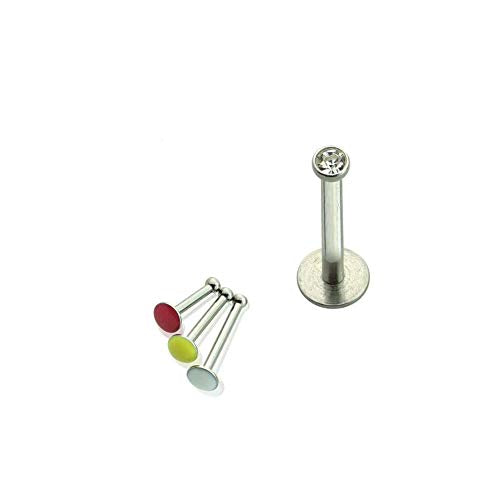 BodyJewelryOnline 316L Surgical Steel 16G Push in Flat Back Labret Studs Medusa Monroe Lip Rings press Fit Gem Cubic Zirconia CZ Nose Tragus Helix Earrings Piercing Jewelry 8mm - color: Surgical Steel