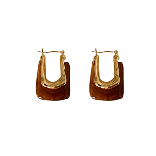 Chunky Clear Retro U Shaped Hoop Minimalist Square Resin Huggie Earrings for Women - color: Red