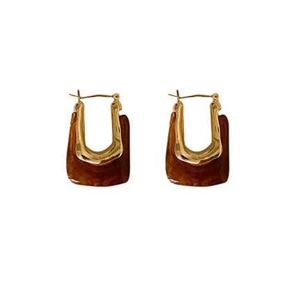Chunky Clear Retro U Shaped Hoop Minimalist Square Resin Huggie Earrings for Women - color: Red