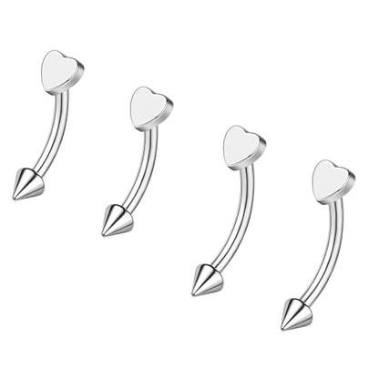 ZS 2 Pairs Stainless Steel Eyebrow Rings, 16G Curved Belly Rings Navel Barbell Helix Daith Tragus Earrings, 8/10mm Spike Vertical Labret Lip Piercing Jewelry - color: Silver,Heart-L:8/10mm