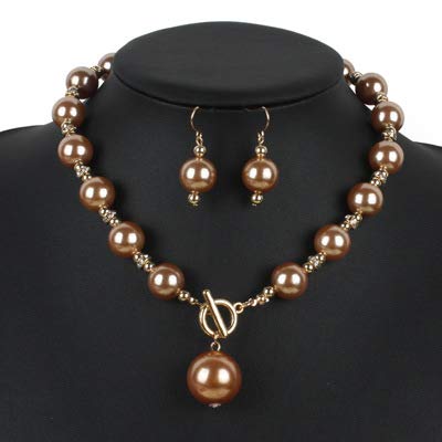 XAM 2PCS/set Large Simulated Pearl Necklace and Stud Earring for Women Brides Chunky Pearl Retro Costume Necklace Set Statement Wedding Jewelry 1920s Costume Jewelry Set - color: Champagne
