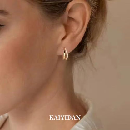 2 Pairs Gold/Silver Hoop Earrings For Women Set Trendy,14K Plated Gold Chunky Huggie Hoop Earings Pack,Oval Twisted Statement Silver Hoops,Fashion Jewelry Gift - color: B4 double loops CZ hoops set