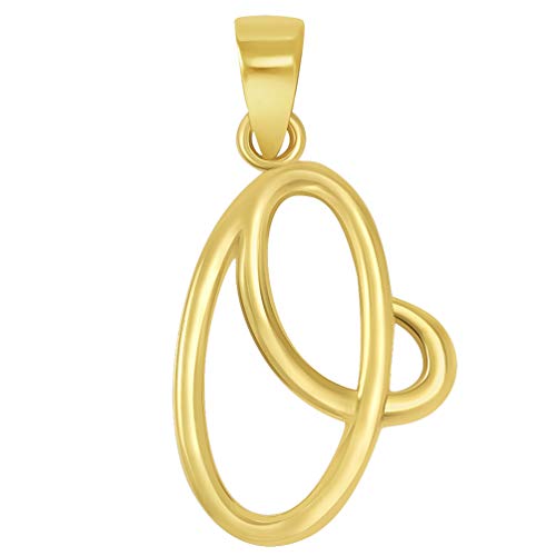 Jewelry America Solid 14k Yellow Gold Elegant Script Letter Cursive Initial Pendant - A to Z - style: O