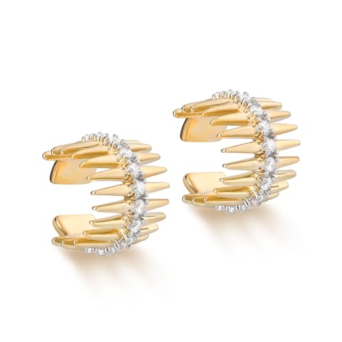 MYEARS Women Ear Cuff Earrings Gold Non Pierced Cartilage Clip on Open Wrap Hoop 14K Gold Plated Simple Hypoallergenic Everyday Jewelry - style: Fishbone Band / Pair