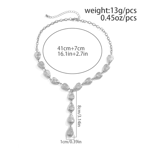 Gold Statement Lariat Necklace for Women Long Chunky Silver Y Shaped Necklace Big Baroque Shaped Drop Necklace Trendy Statement Jewelry Gift - color: silver