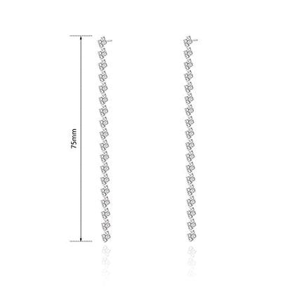 HERIER Rhinestone Earrings Dangling for Women Chandelier Statement Tassel Earrings Girls Silver Sparkly Drop Cubic Zirconia Crystal Earrings Long Dangle Costume Jewelry - color: Silver-Linear Tassel