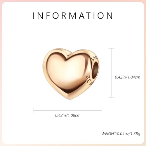 S925 Charms for Bracelets and Necklaces, Gifts for Mothers Nurses Day Graduation, for Girlfriend Family Friend, Bead Pendant, for Pandora, Silver 14K Gold Plated Enamel CZ, DIY Jewelry Making - style: 22 Small Rose Gold Heart Charms
