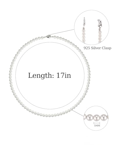 Pearl Necklace for Women Paperclip Chain Chunky Gold Necklace, Freshwater Cultured Pearls Trendy Link Chain 18K Gold Plated Dainty Pearl Choker - color: 5mm White Pearl Necklace