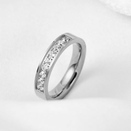 2mm 5mm Tainless Steel Cubic Zirconia Wedding Band Rings For Women,Stackable No Tarnish Fashion Cross Rings Size 4-10 - color: 5mm-Silver