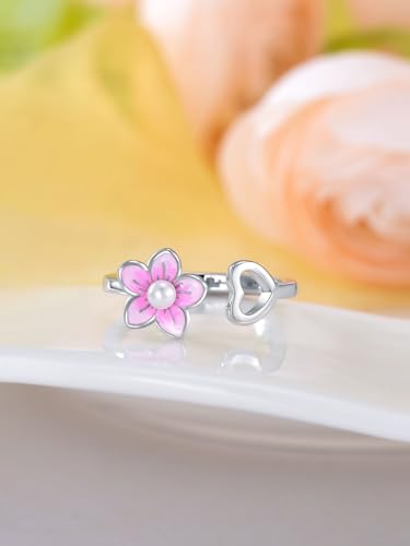 Dragonfly Toe Ring for Women 925 Sterling Silver Dragonfly/Butterfly/Cat/Paw Toe Rings Adjustable Open Ring for Women Christmas Jewelry Gift - color: Flower