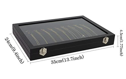 Wudygirl Necklace Organizer Leather Jewelry Tray with Lid 13.7"x9.4" Black | 20 Hooks Jewelry Organizer with Velvet Liner, Ideal for Jewelry Storage, Dresser Drawer or Gift, Dustproof Design - style: Necklace Tray