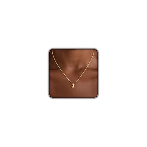 Initial Necklaces for Women, 14K Gold Plated Dainty Bubble Letter Necklace A-Z Name Pendant Necklace for Women Trendy Gold Jewelry Personalized Gifts - color: J