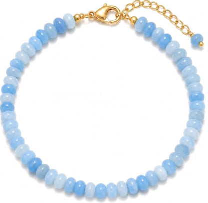 colorful Natural Stone Beaded Bracelets for Women, Boho Handmade Gemstone Bracelet, Stackable Summer Beach Jewelry - color: Light Blue Bead