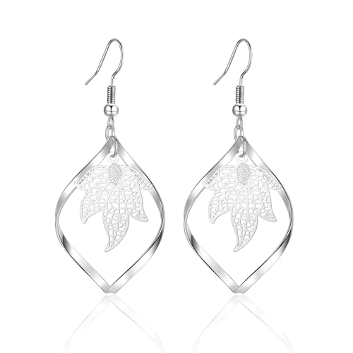 Silver Dangle Earrings For Women Trendy,Boho Cute Drop Western Earings,Vintage Gothic Ethnic Statement Beach Vacation Long Earrings with Leaf Teardrop Turquoise Crystal Tassels,Fashion Jewelry Birthday Gift. - color: A18) Maple leaf teardrop