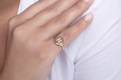 Elegant Jewel Box Women Oval signet ring in solid Gold 9k, 14k, & 18k, Personalized gold chevalier ring, Custom Initial engraved, Personalized jewelry for Birthday, RN377
