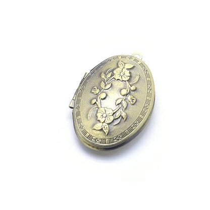 KitBeads 10Pcs Flower Locket Pendants Antique Bronze Oval Round Memorial Brass Photo Frame Charms for Necklaces Keychains Jewelry Making Crafts