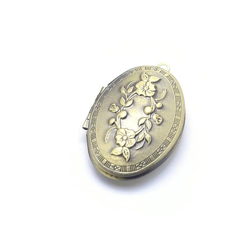 KitBeads 10Pcs Flower Locket Pendants Antique Bronze Oval Round Memorial Brass Photo Frame Charms for Necklaces Keychains Jewelry Making Crafts