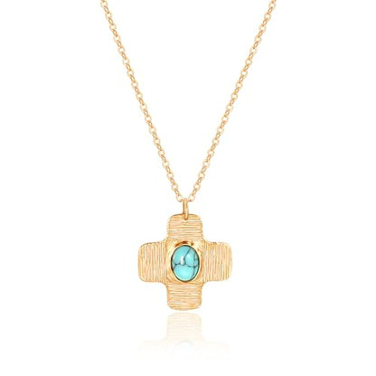 Aobei Pearl 18K Gold Plated Paperclip Chain Choker Satellite Chain Freshwater Cultured Biwa Pearl Pendant Necklace Dainty Turquoise Jewelry for Women - color: Green-blue Oval Turquoise Cross